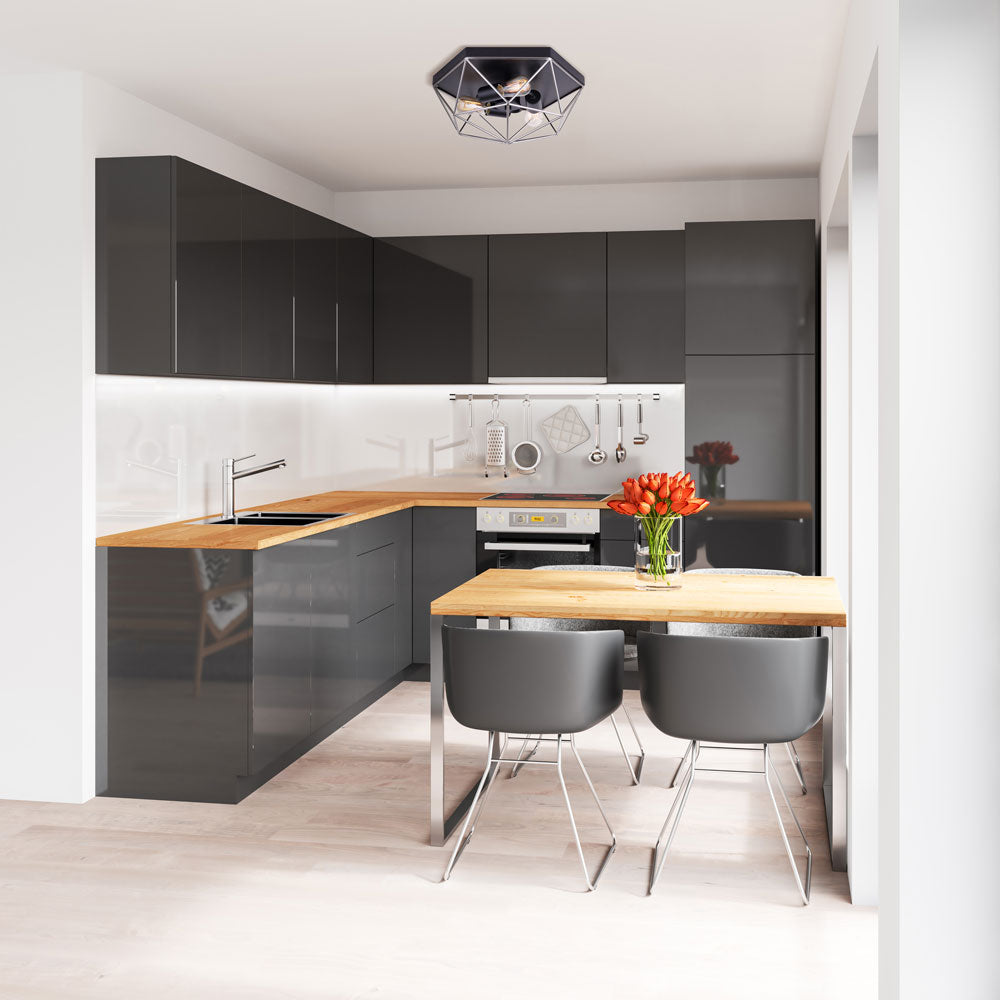 GREER, IFM676A15BKN, BN + MBK Color, 3 Lt Flush Mount