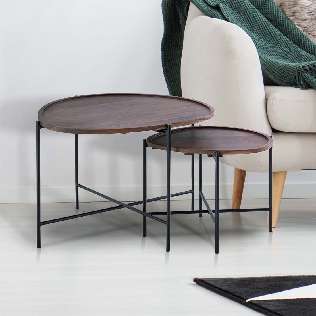 KODA Black Iron and Acacia wood top Nesting Tables